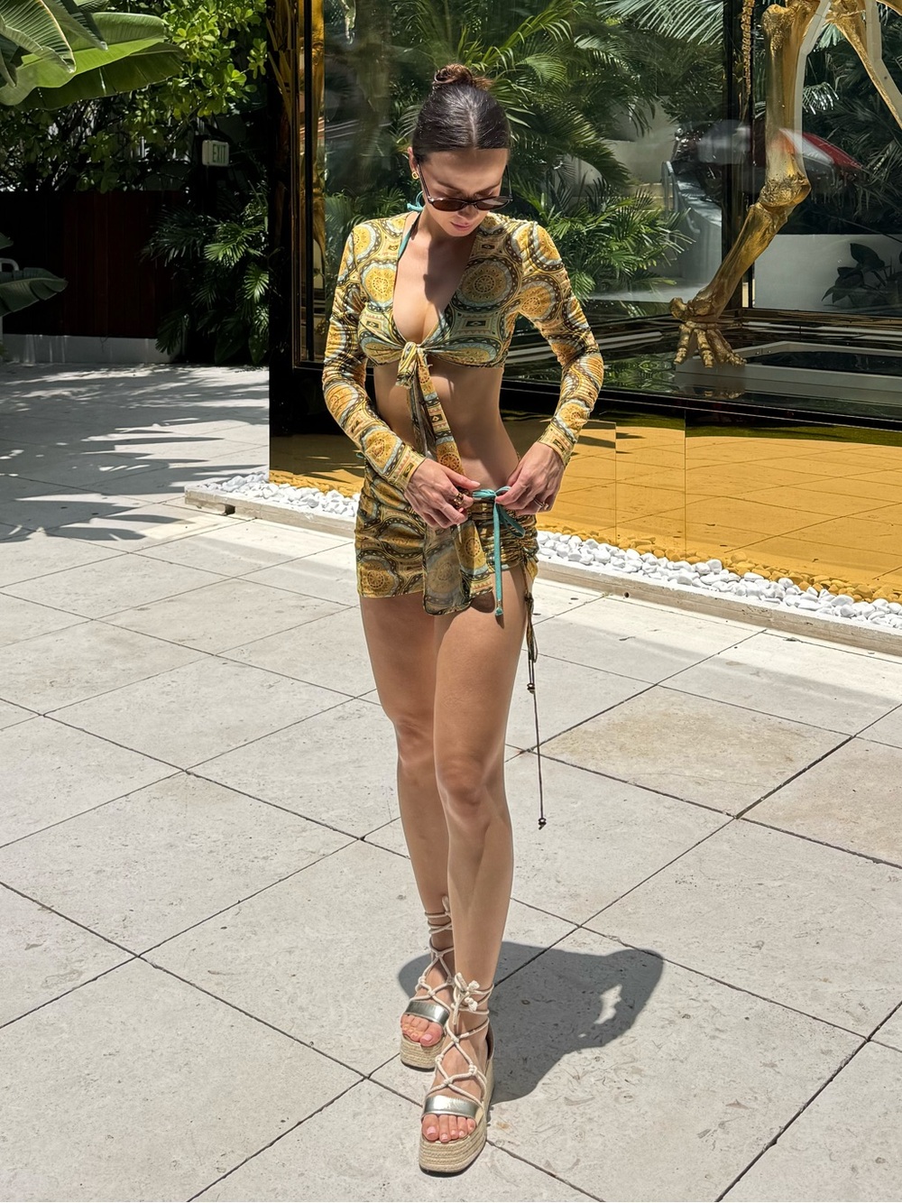 Alexis - Aztec Printed Tie-Front Swim Coverup Set (top and skirt) - Picture 2 of 3
